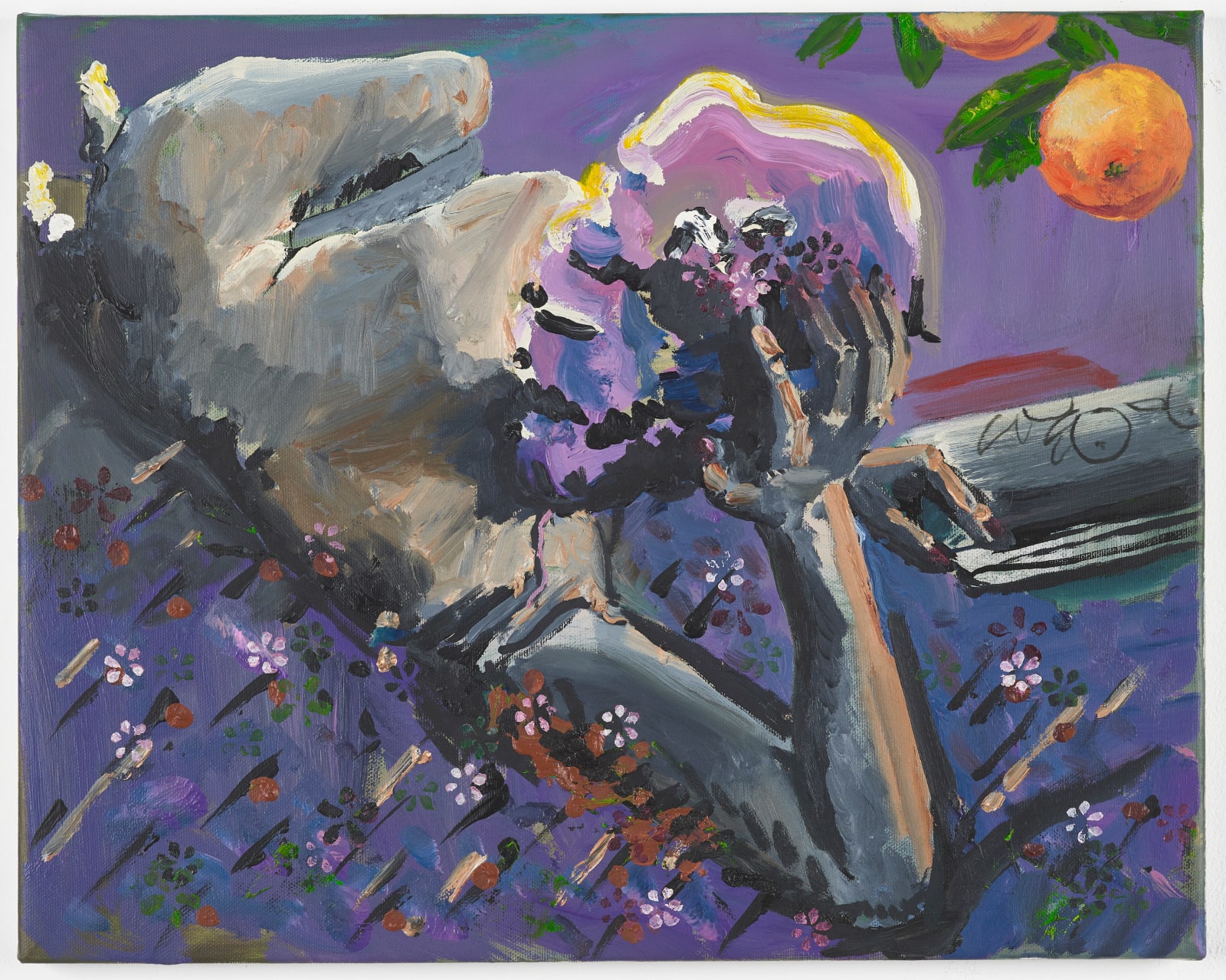 Milly Thompson, Lilac haired woman with oranges, 2016