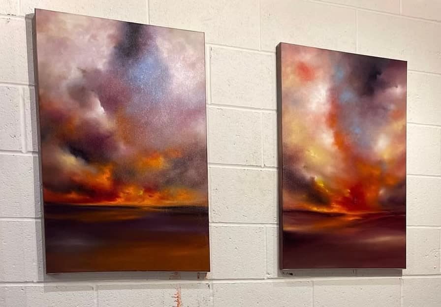 Carla Raads, Fire skies Diptych, 2022
