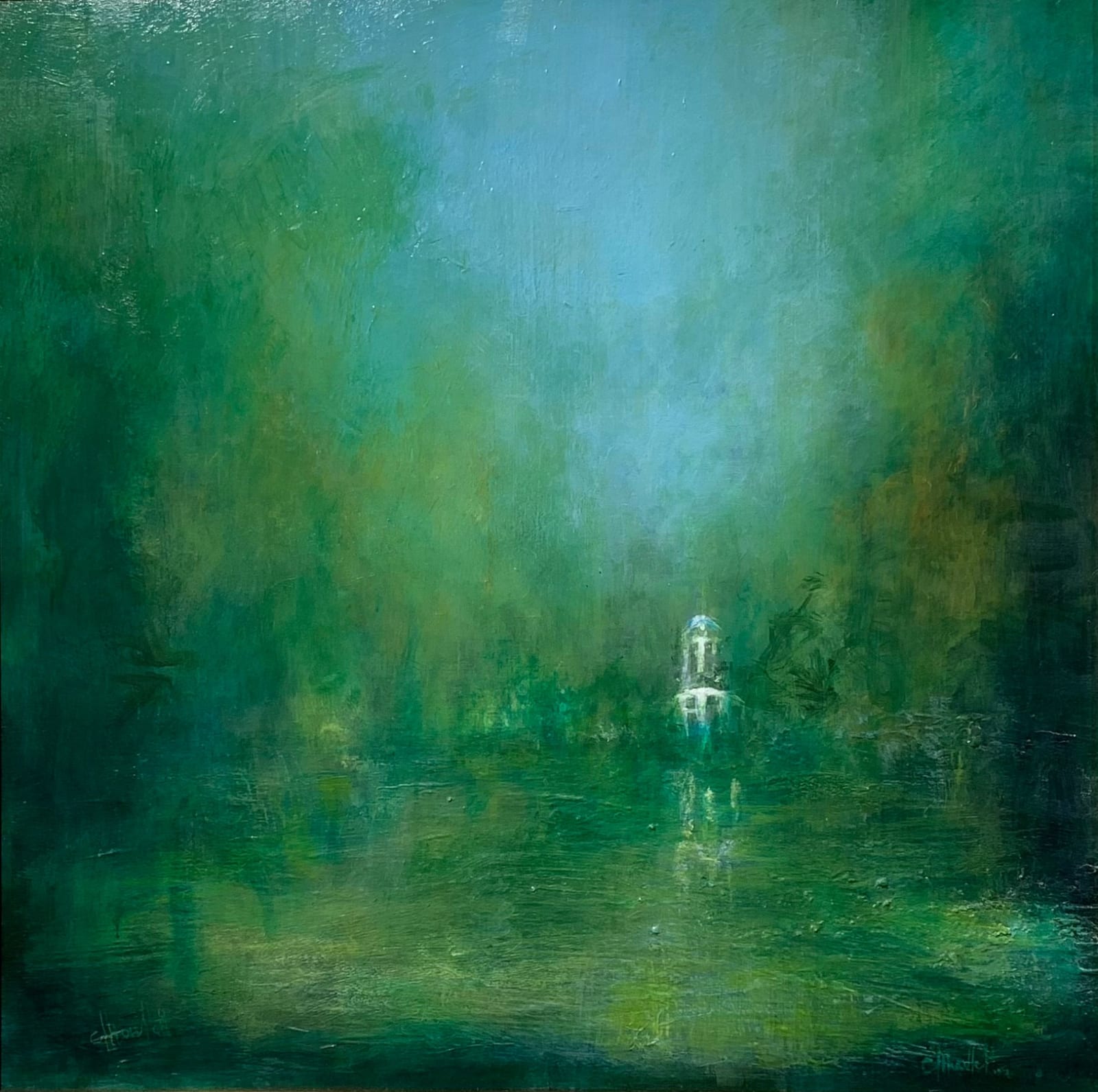 Claire Howlett, Temple Island 51 x 51 cm acylic on cradled wooden panel