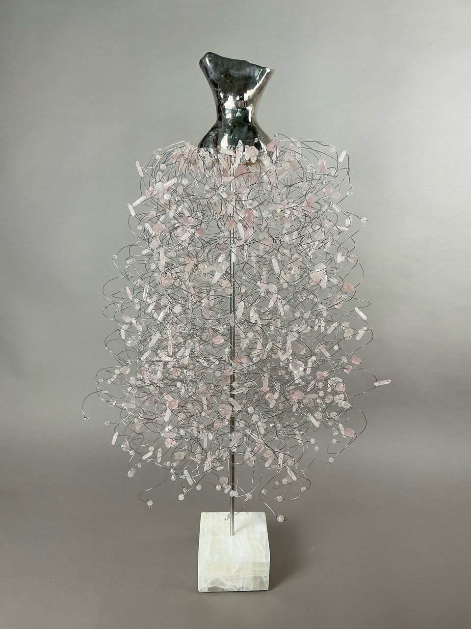 Estella Fransbergen, 193775 Clay Torso with White Gold Overglaze, Rose Quartz, Crystal & Onyx Base