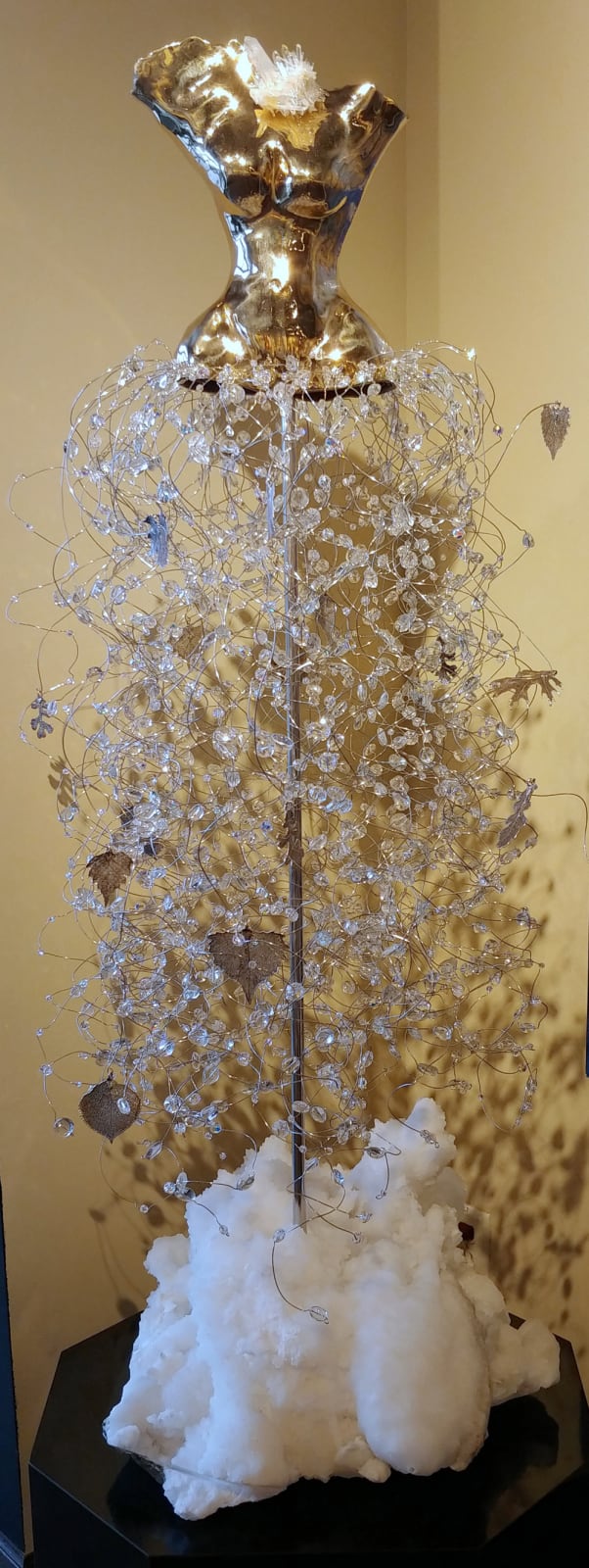 Estella Fransbergen, High Polish Bronze Torso with Quartz, Crystals and Silver Plated Leaves