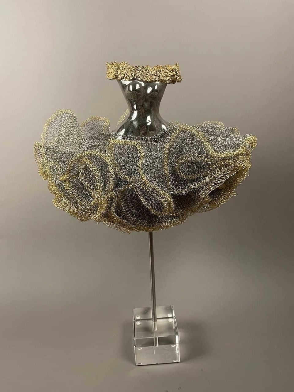 Estella Fransbergen, White Gold Torso w/ Yellow Gold Overglaze, Embellished Shoulders, Crochet with Gold Trim 193529