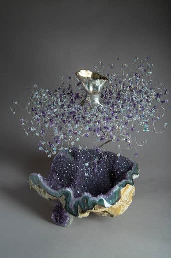 Estella Fransbergen, 193837 Bronze Torso with Silver Rub, Amethyst, Crystal & Amethyst Geode Base