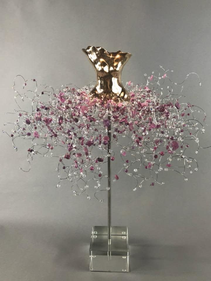 Estella Fransbergen, High Polished Bronze Torso w/Rubies, Austrian Crystals & Quartz 190545