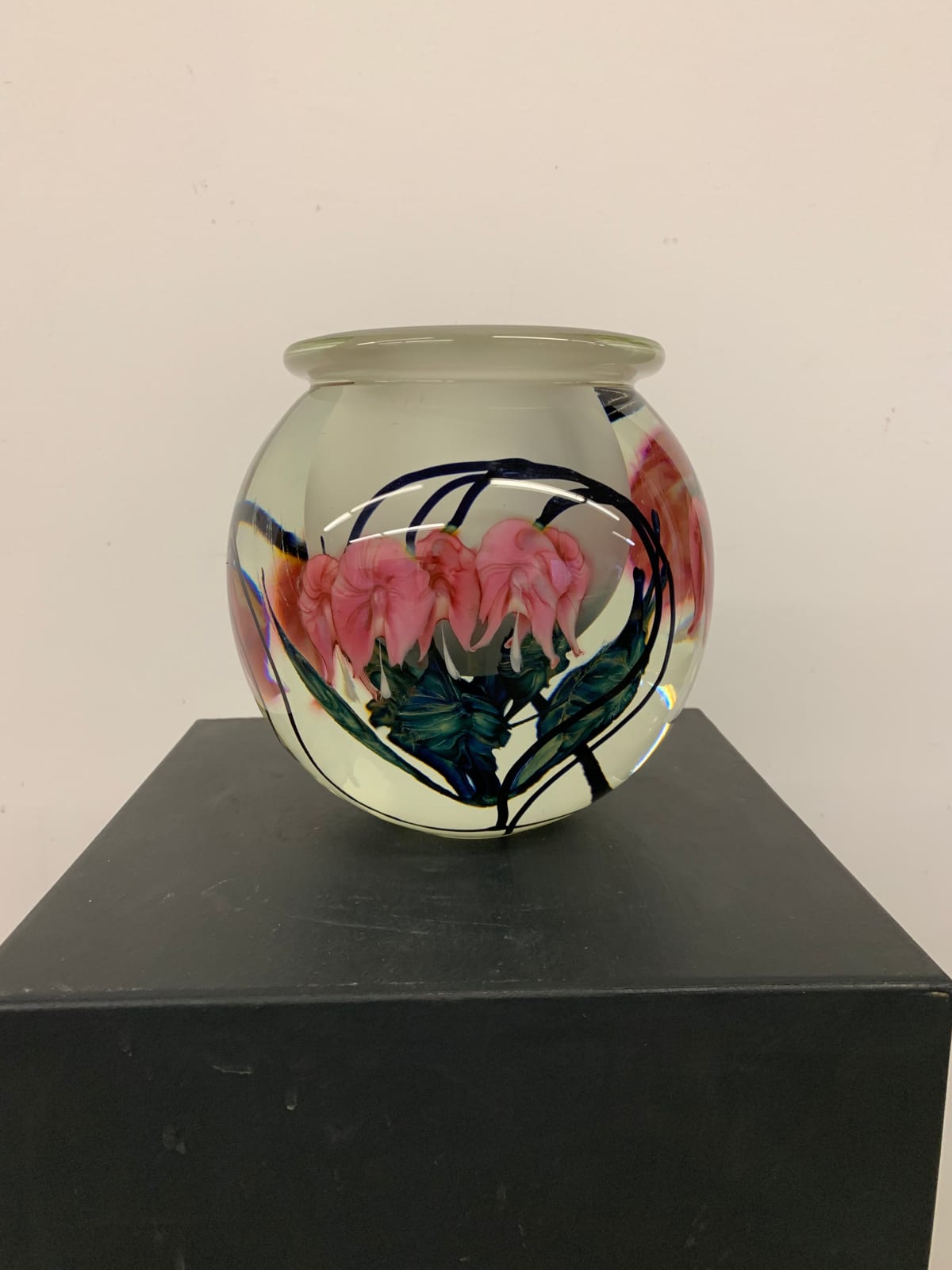 Tim Lotton, Frosted Bowl with Pink Bleeding Hearts