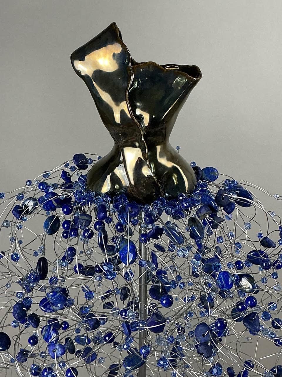 Estella Fransbergen, 193776 High Fired Clay Torso with Lapis & Sapphire Blue European Crystals