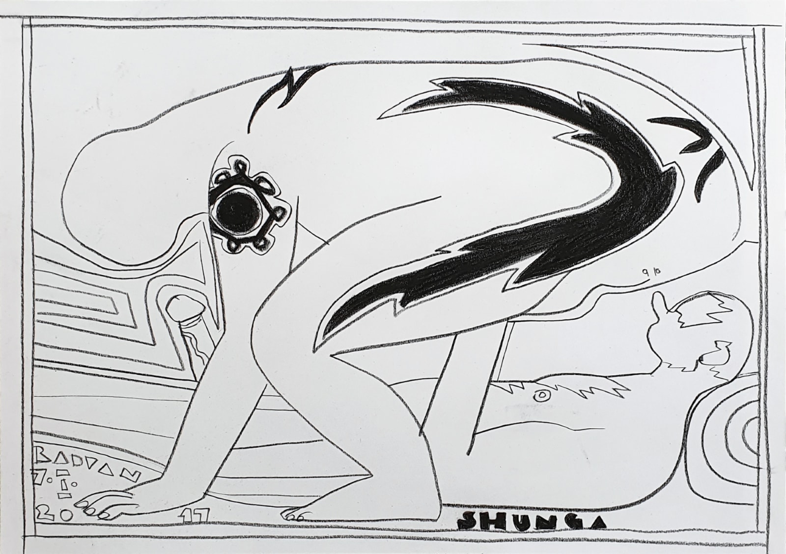 Acid Shunga drawing on paper by Alexandru Radvan