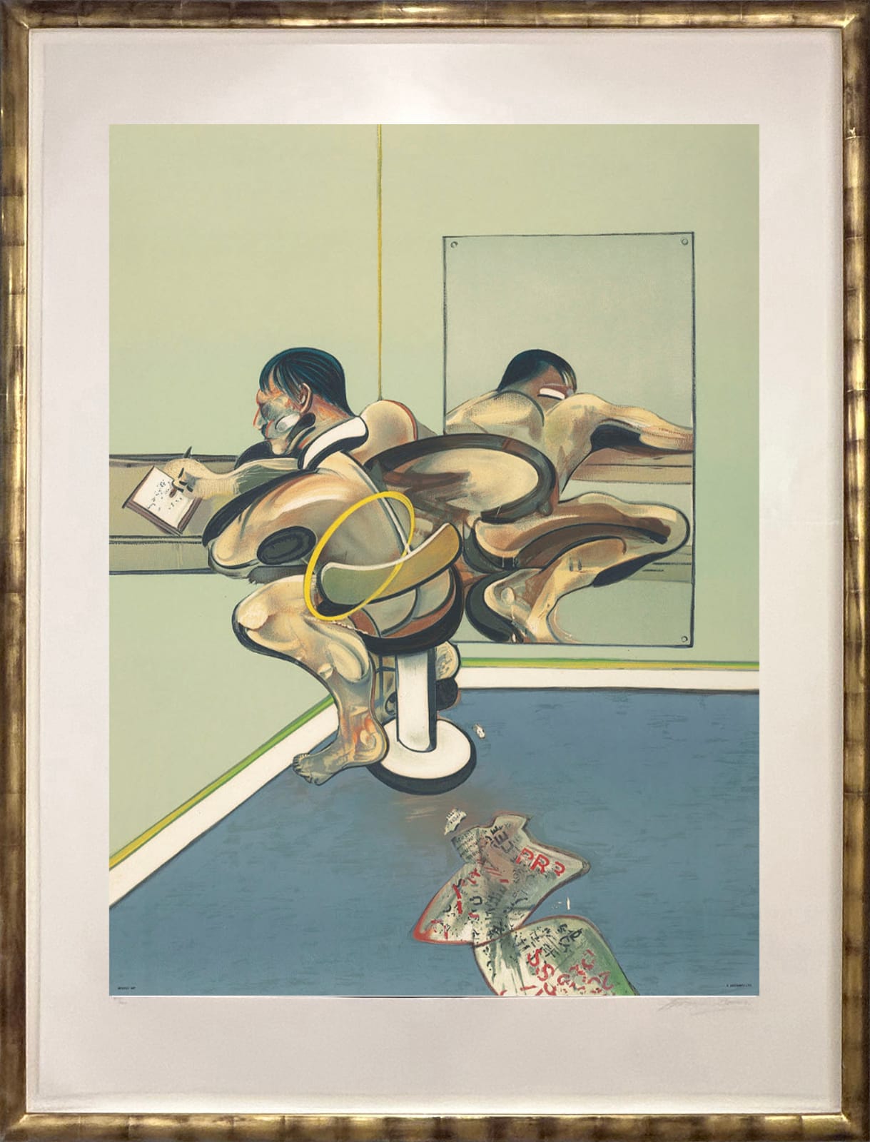 after Figure Writing Reflected in a Mirror (1976) Framed