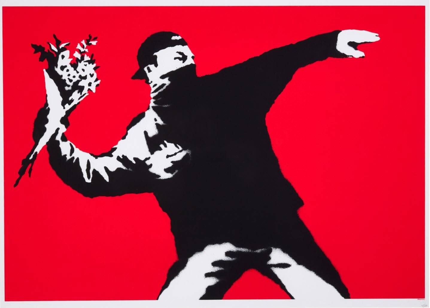 Banksy Love is in the Air Flower Thrower - unsigned print
