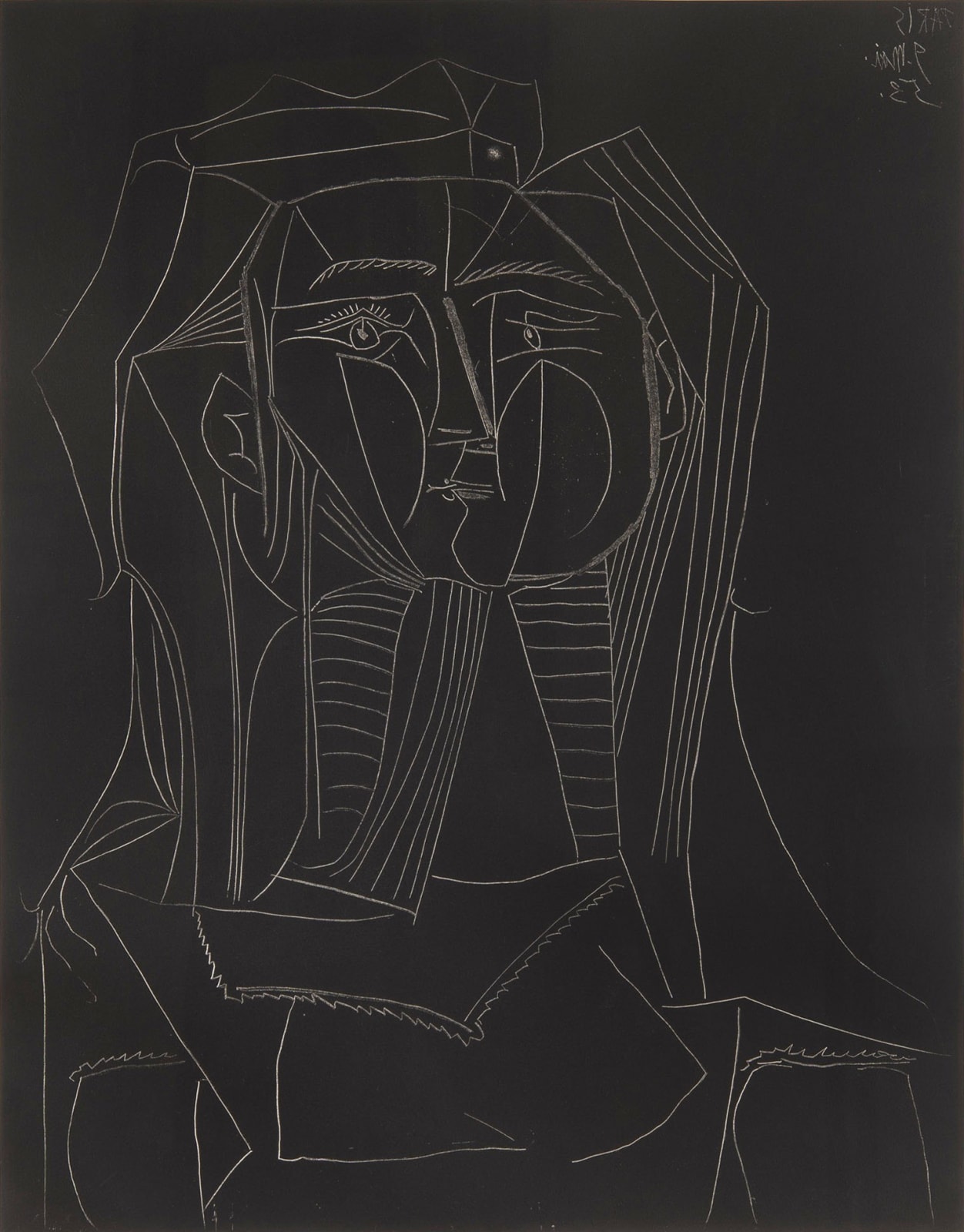 Pablo Picasso, Tete sur Fond Noir (Francois Gilot), 1953