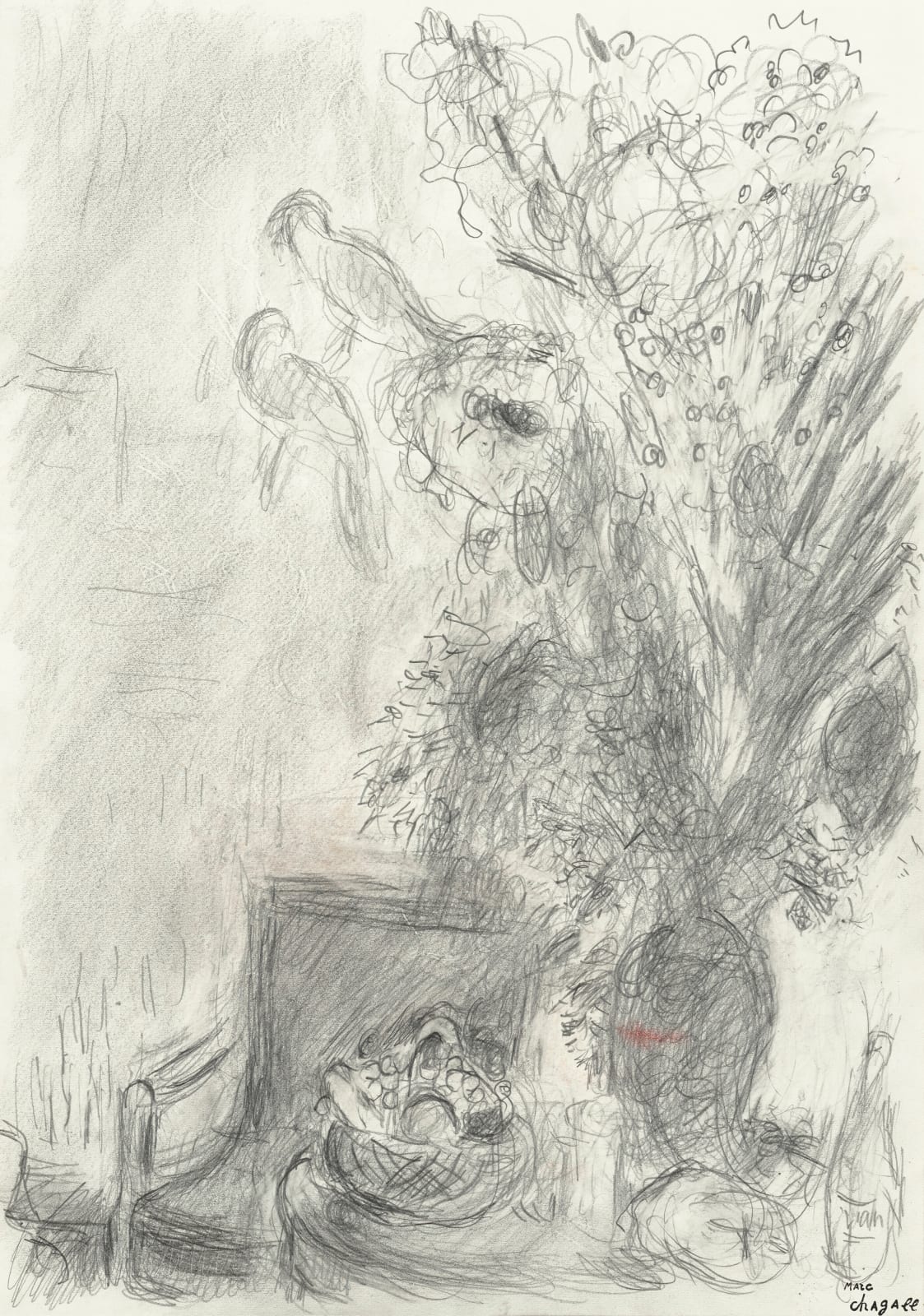 Marc Chagall, lnterieur avec grand bouquet et deux perruches, c.1978-80