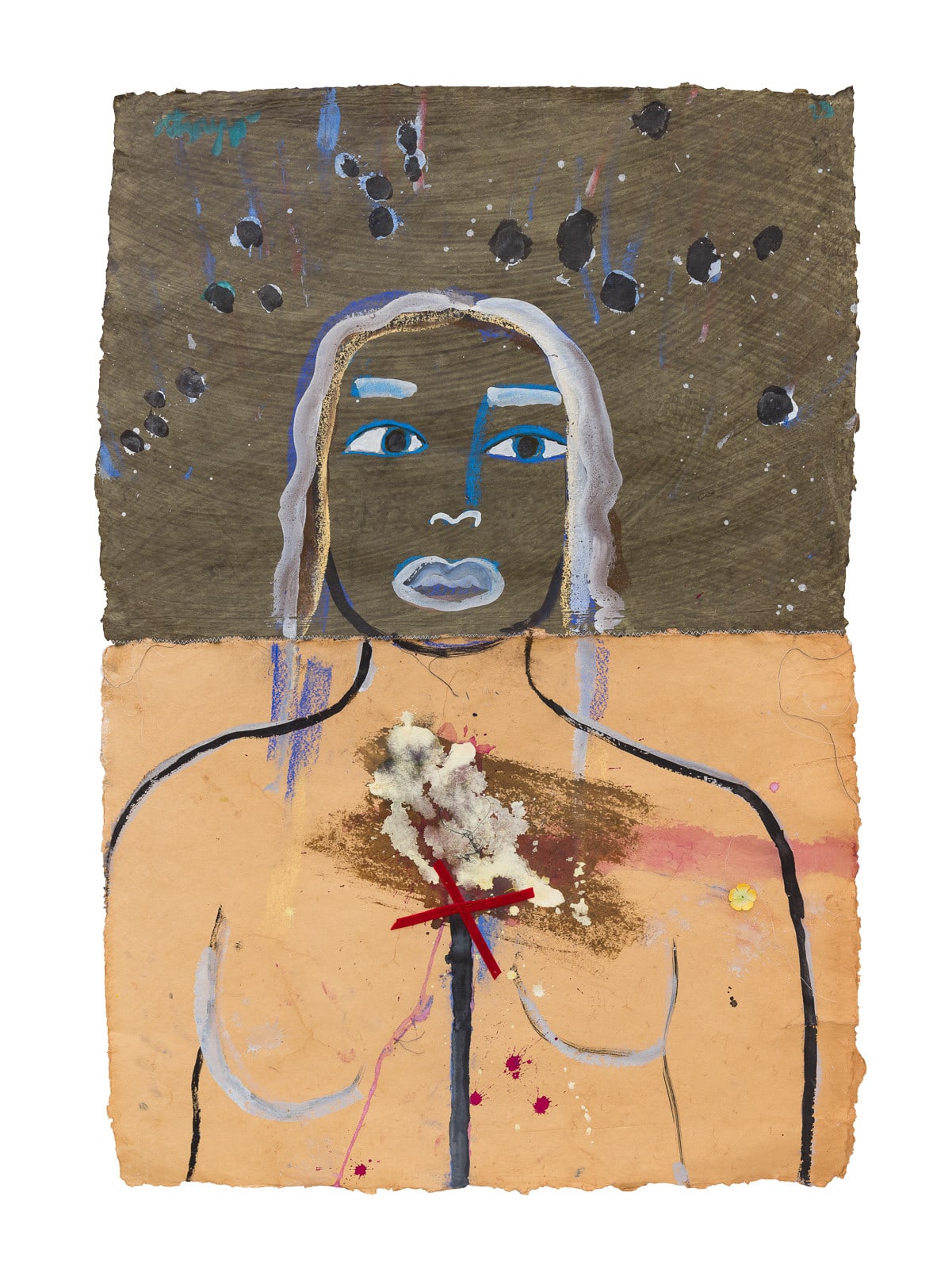 Atsoupé, Portrait bicolore et croix rouge, 2025