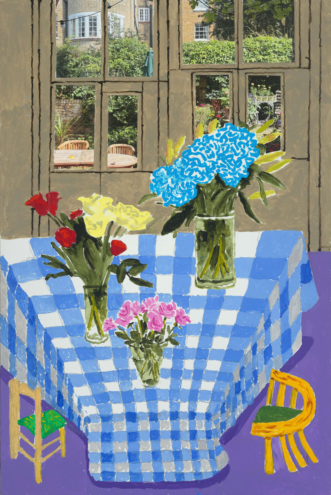 David Hockney, Three Vases on a Table, Inside, August 2025, 2025