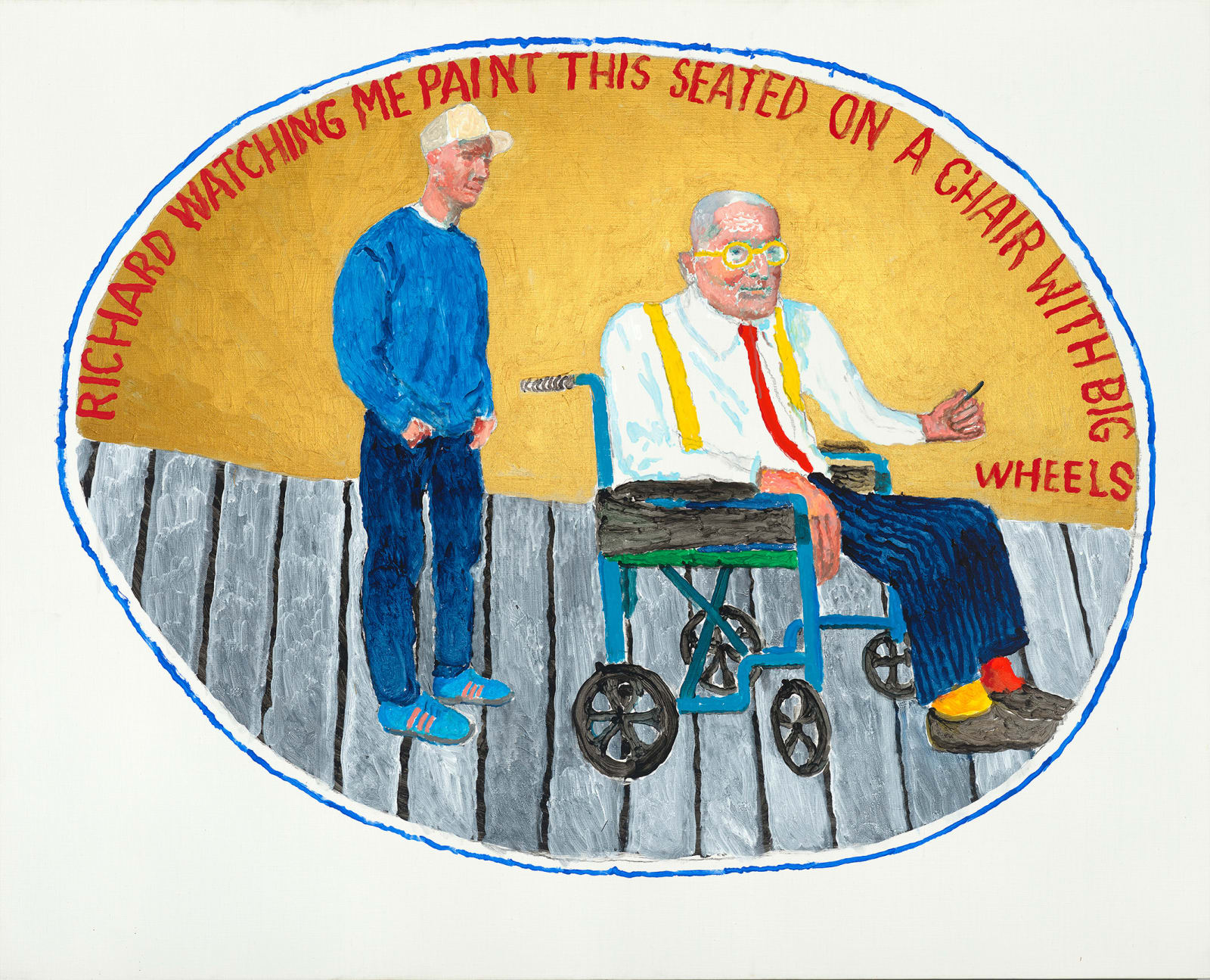 David Hockney, Richard Watching Me Paint This Seated on a Chair with Big Wheels, September 2025, 2025