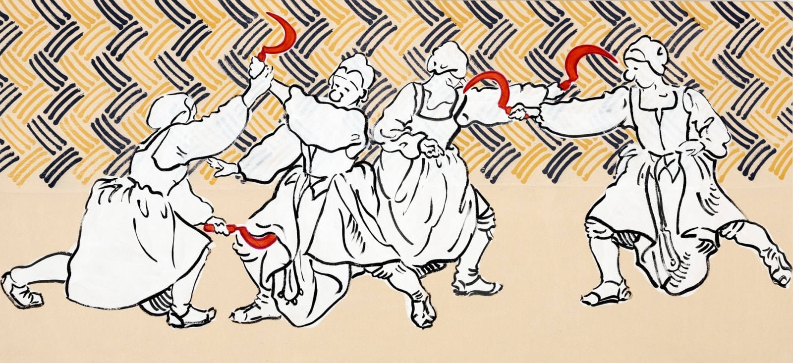 Sigrid Holmwood, Peasants practising fighting with sickles, 2017