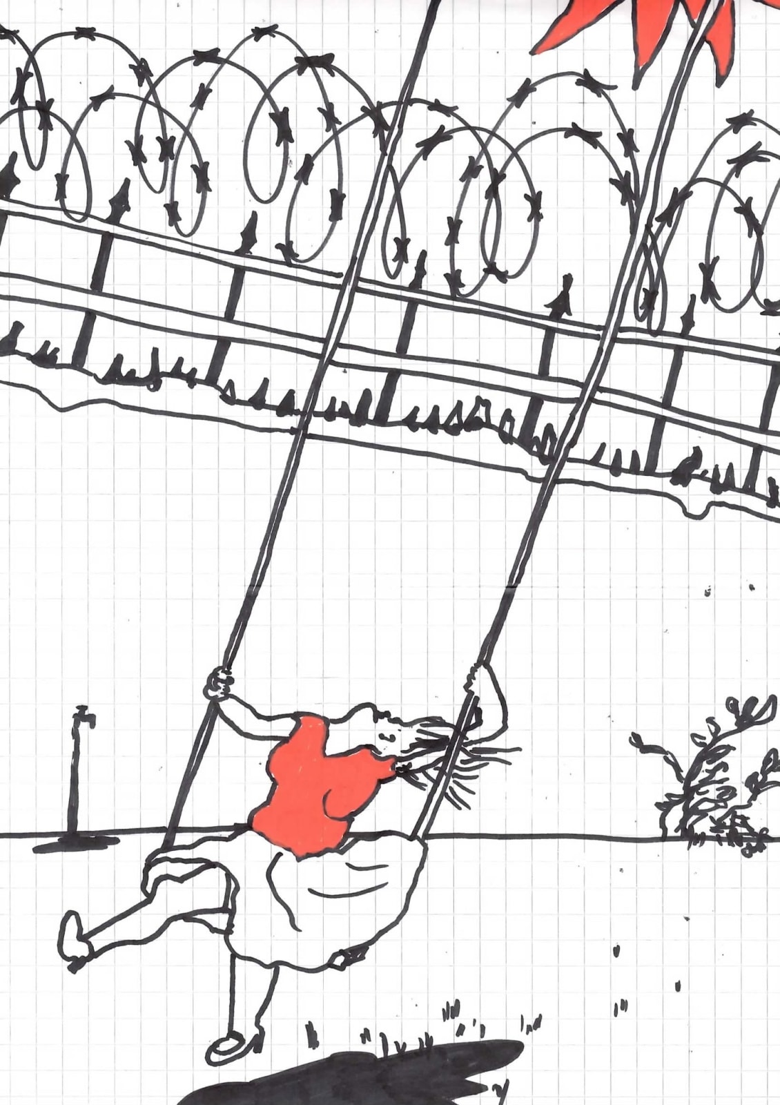 Dick Verdult, Dibujos Pasajeros (Schommelvrouw prikkeldraad), 2010