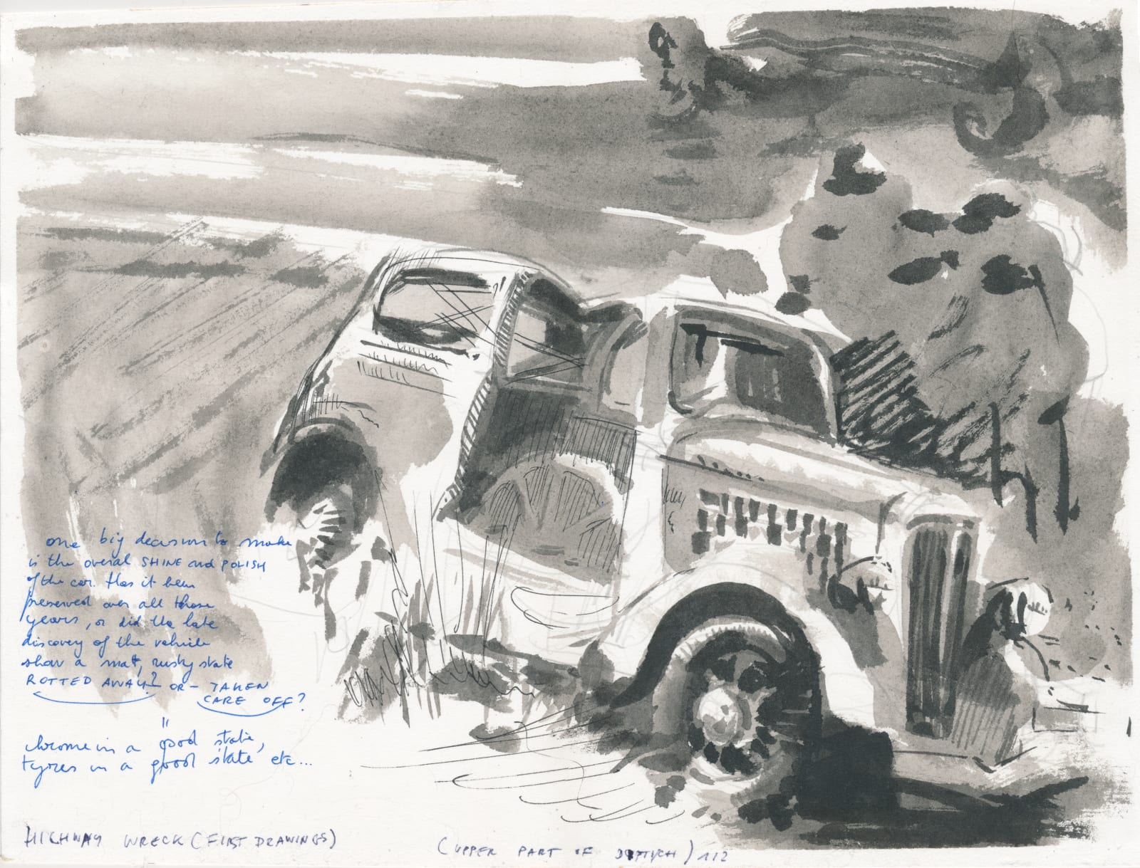 David Claerbout, Highway Wreck drawing (First Drawings), 2013