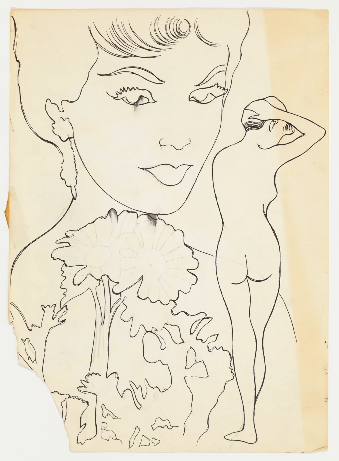 Andy Warhol, Female Head, Flowers and Full Figure, c. 1955