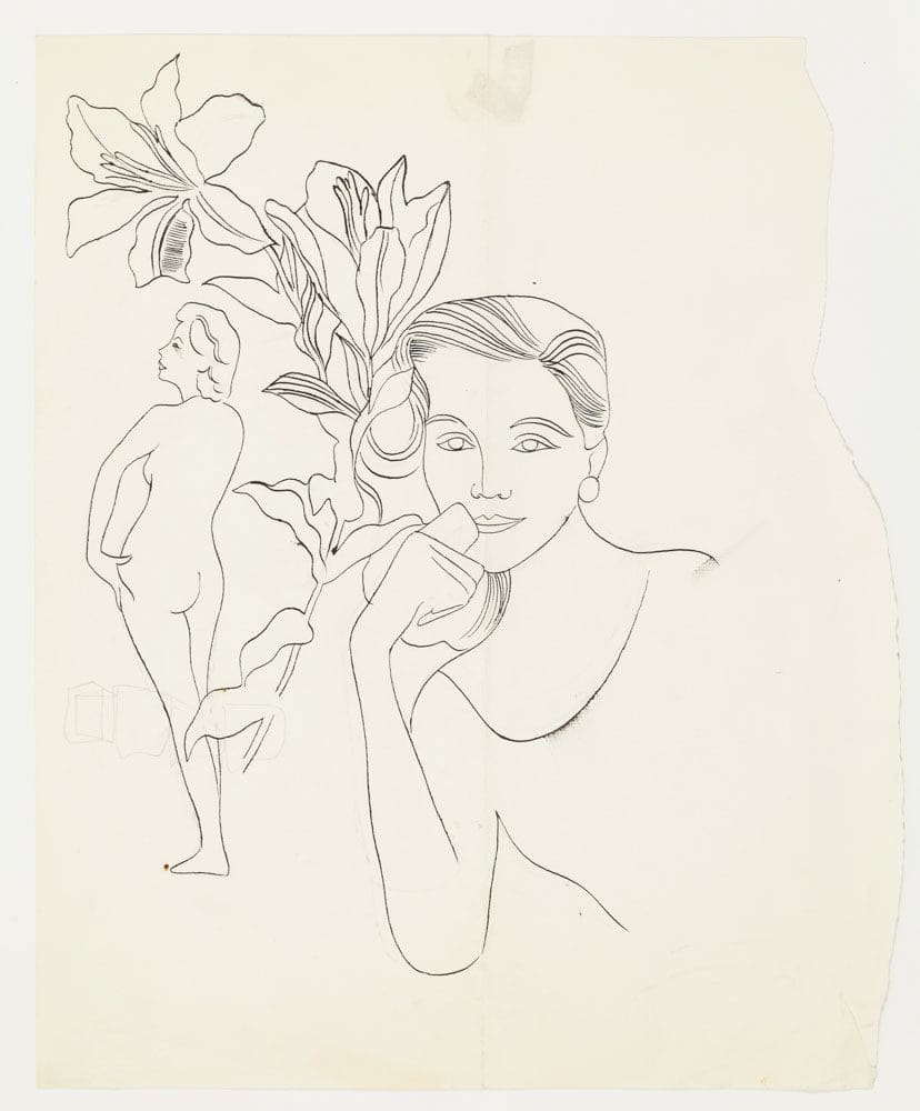 Andy Warhol, Female Head With Flowers And Full Figure, ca. 1955