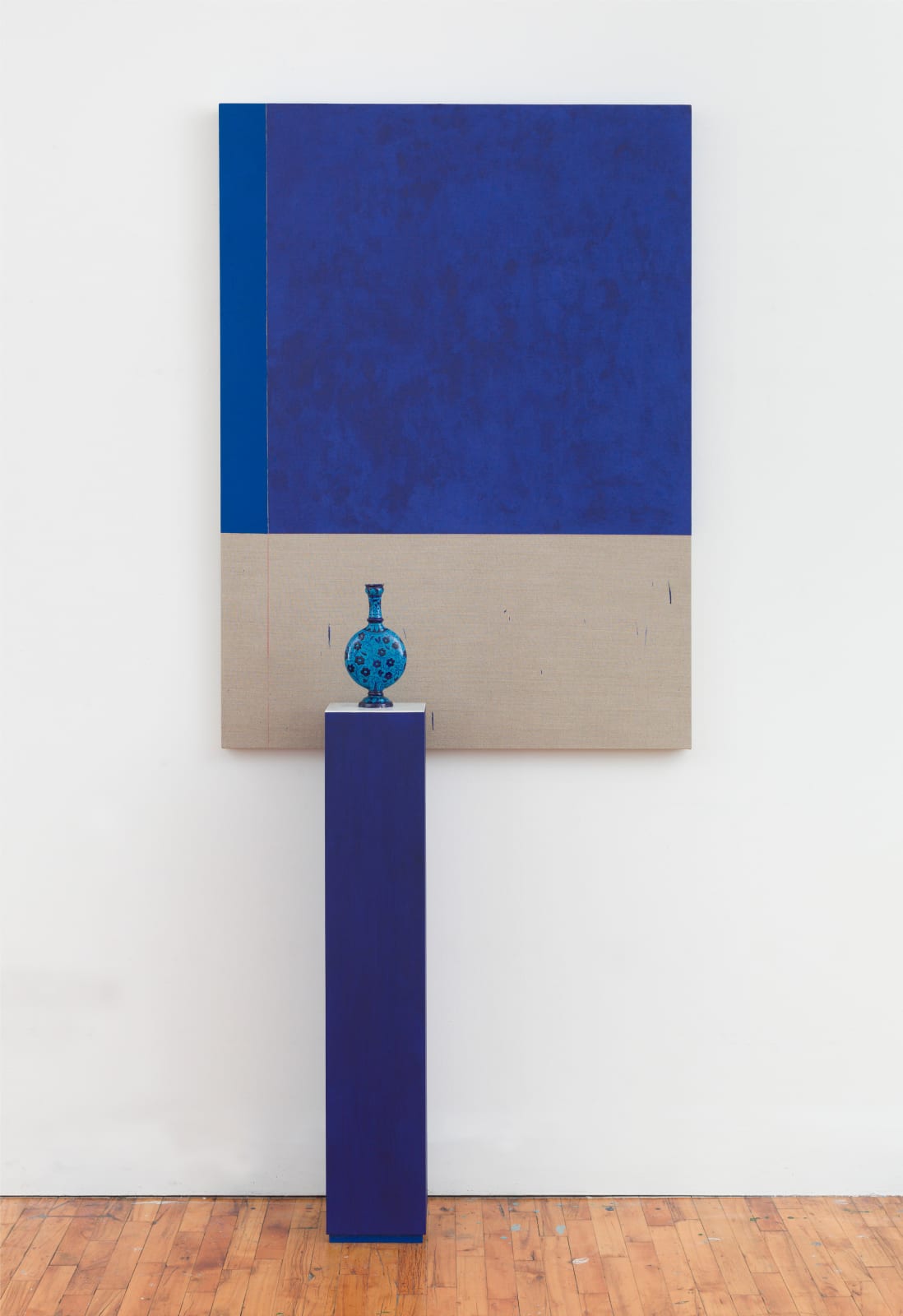 Kamrooz Aram, Composition with lapis lazuli, cobalt and ceramic bottle, 2021