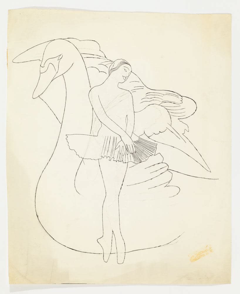 Andy Warhol, Female Ballet Dancer and Swan, c. 1955