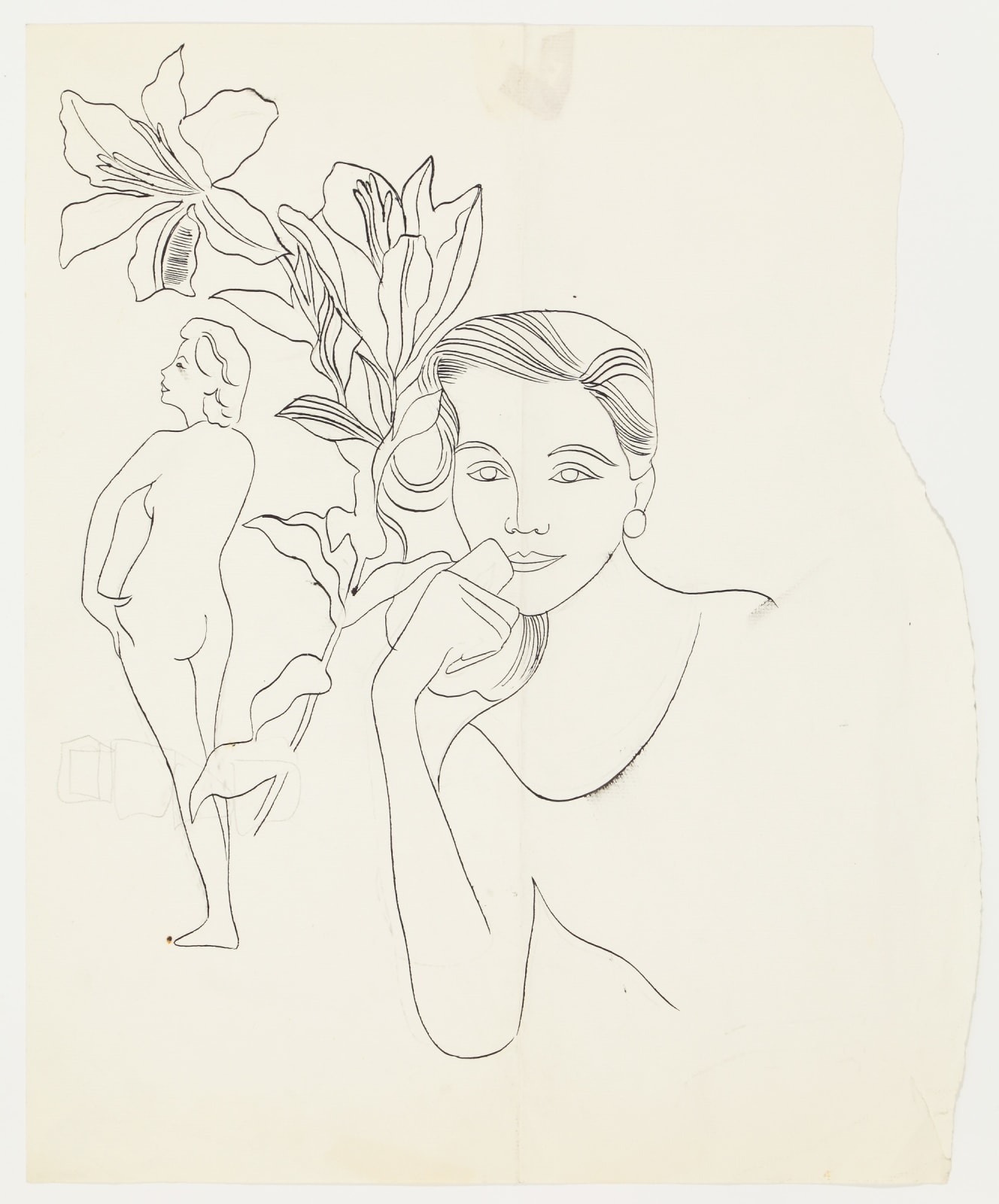 Andy Warhol, Female Head With Flowers And Full Figure, c. 1955