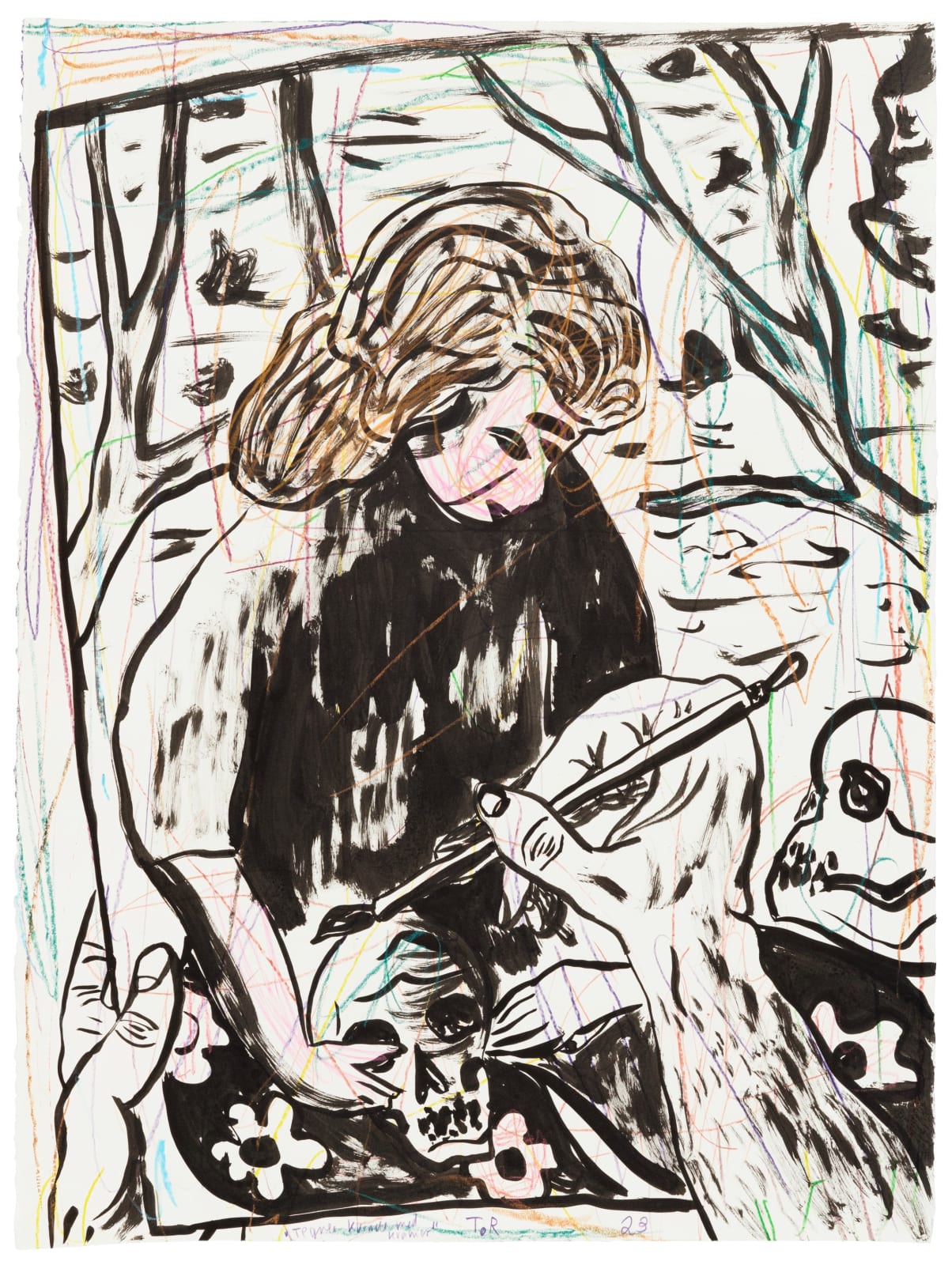 Tal R, Drawing Woman with Sculls, 2023