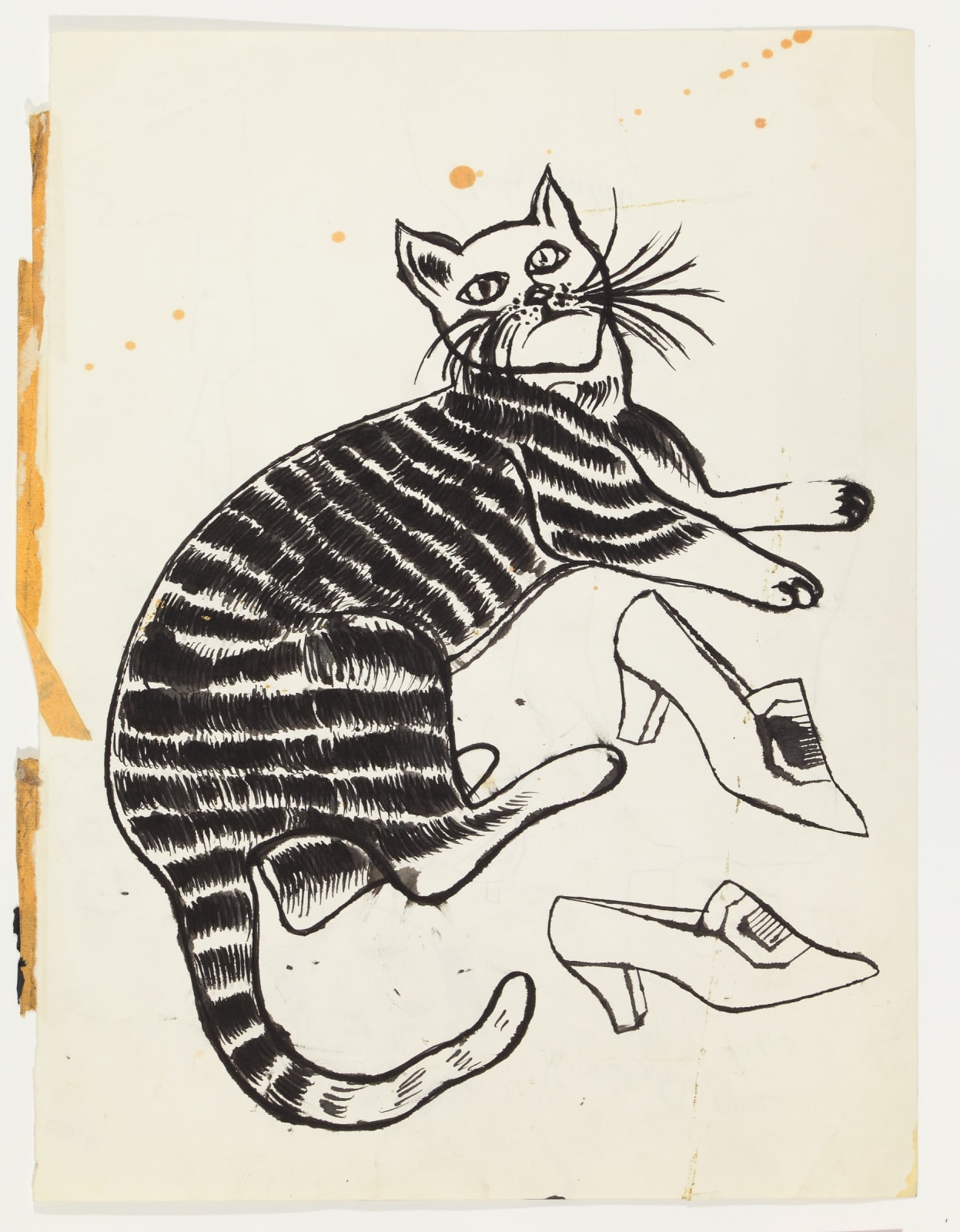 Andy Warhol, Reclining Cat With Two Shoes, c. 1956