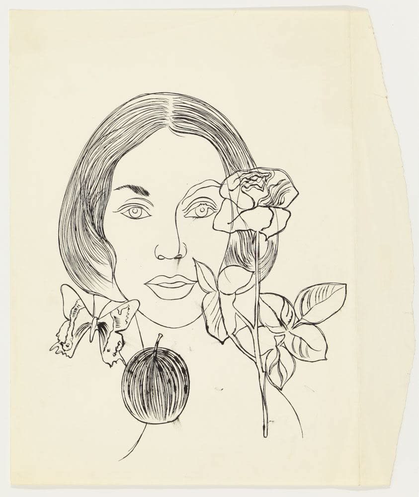 Andy Warhol, Female Head, Rose, Fruit and Butterfly, ca. 1957