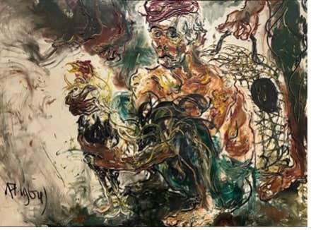 Affandi, Man with Rooster, 1964