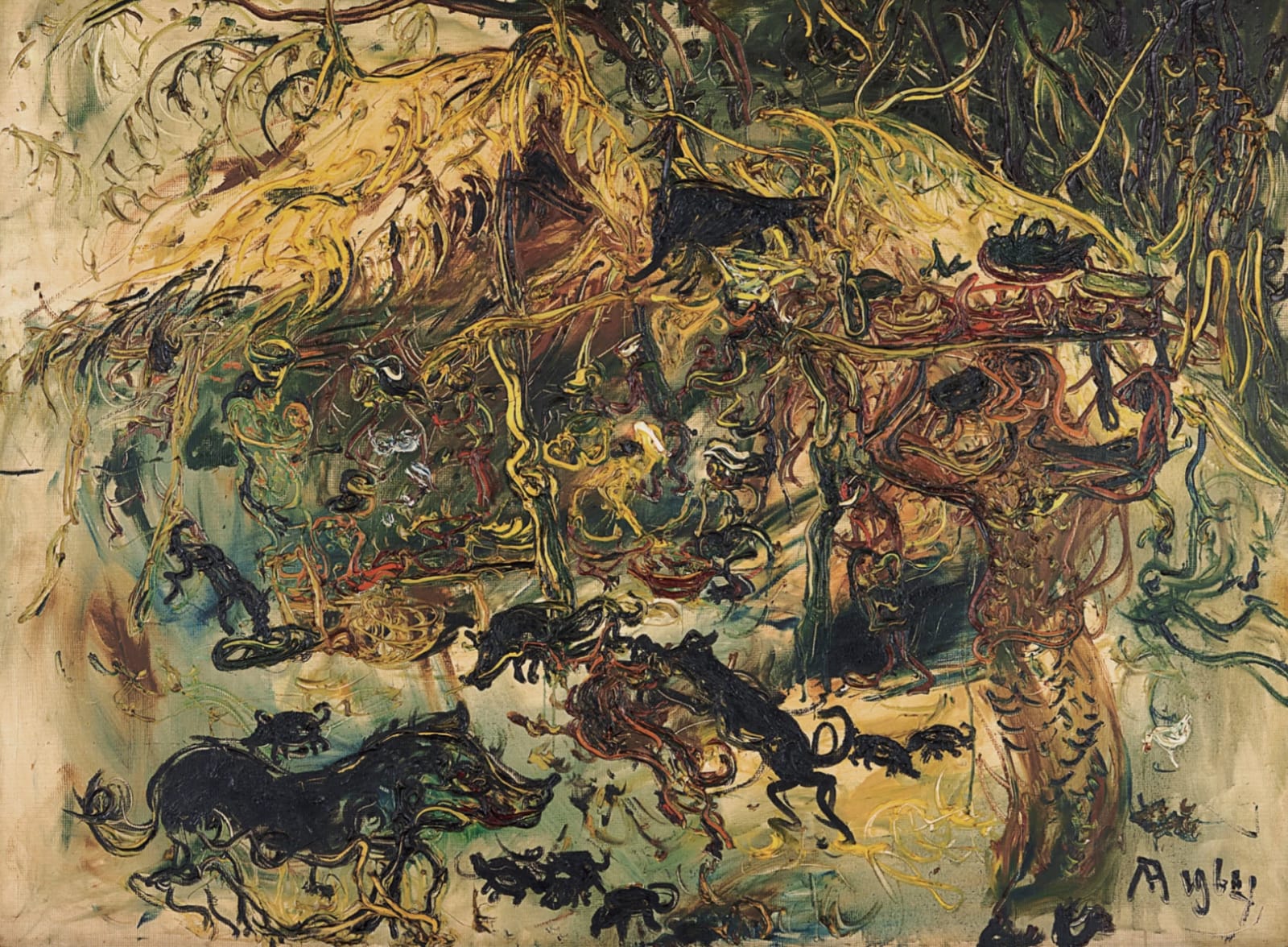 Affandi, Pasar di Bawah Pohon (Marketplace Under the Tree), 1964