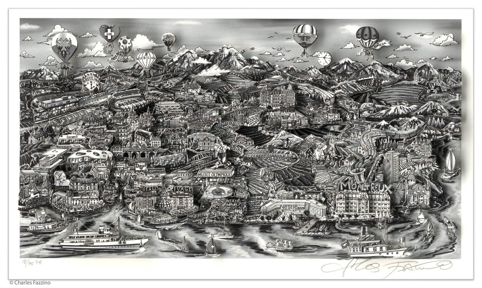 Charles Fazzino, Lausanne and Rivièra suisse, 2014