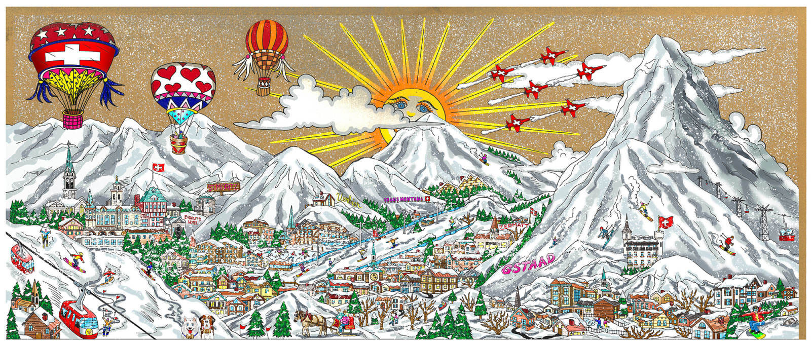 Charles Fazzino, Winter Wonderland in the Swiss Alps, 2025