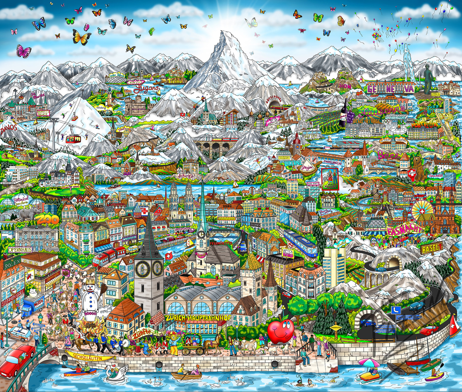 Charles Fazzino, The Sights and Sounds of Switzerland, 2024