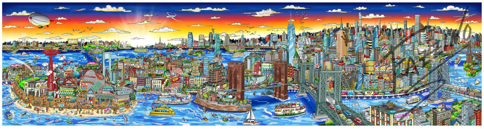 Charles Fazzino, Sunset over Manhattan Island DX