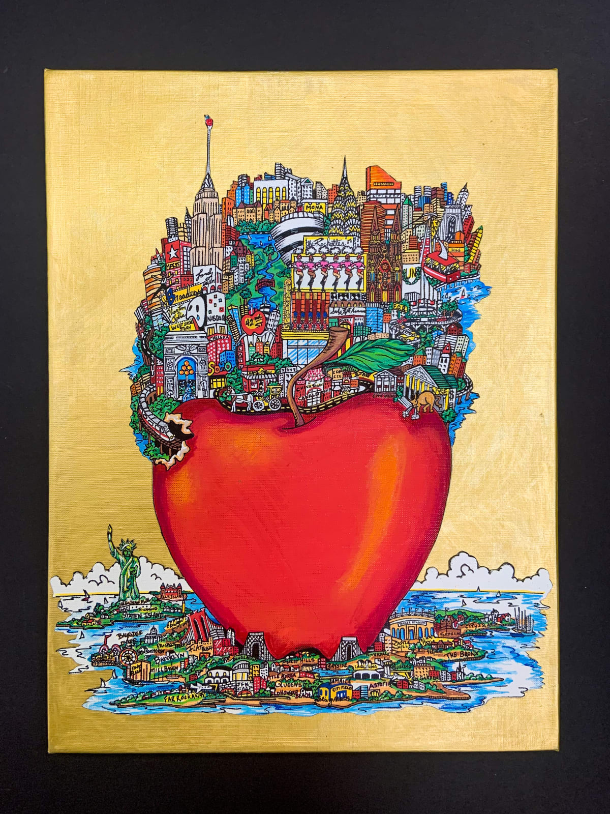 Charles Fazzino, Gold and Silver Leaf Red Apple