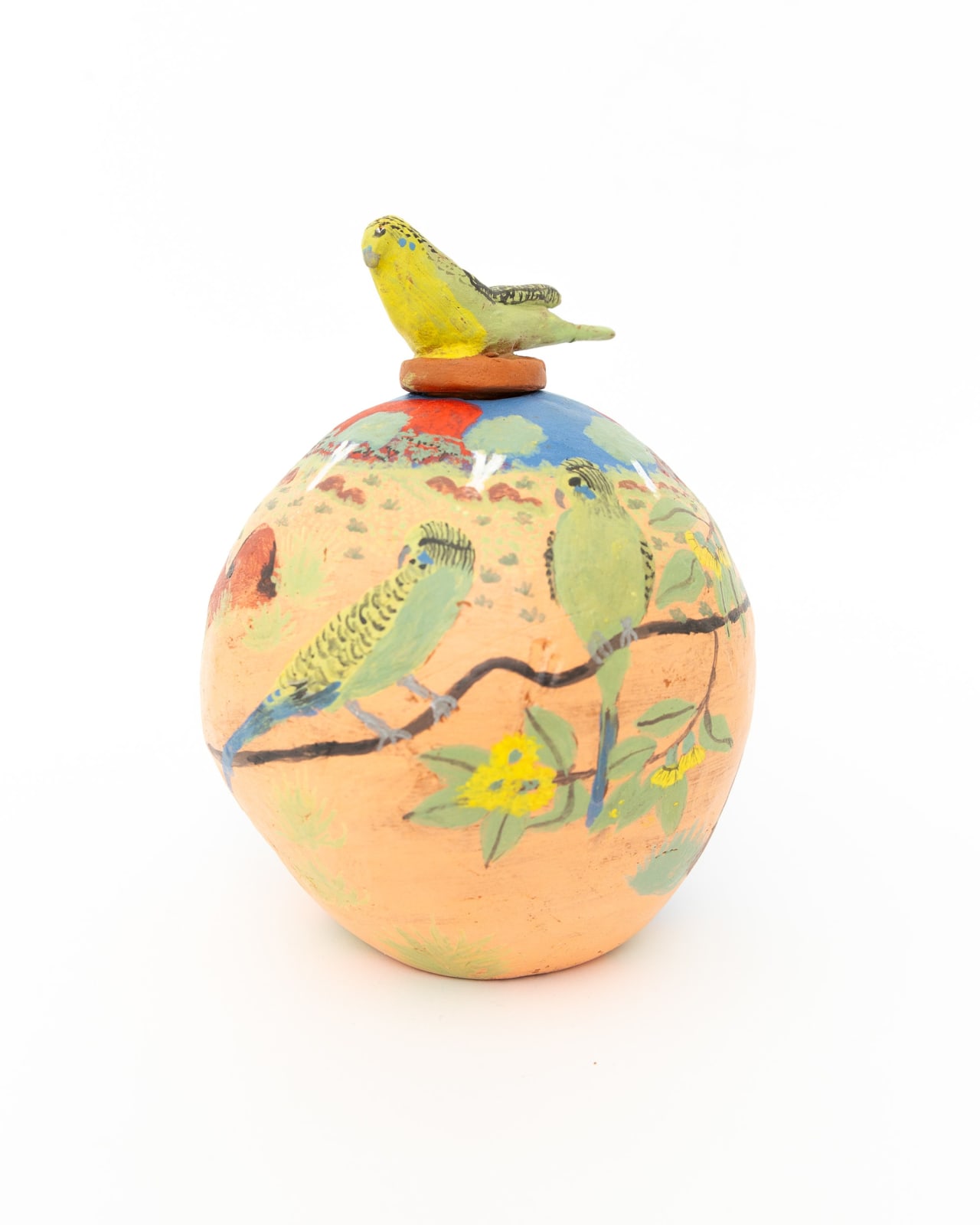 Hermannsburg Potters, Anita Mbitjana Ratara – Lyerrtjina (budgerigar), 2024