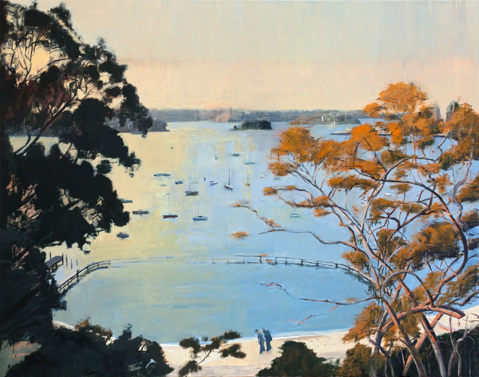 Peter Simpson, Harbour Dusk With Two Walkers, 2016
