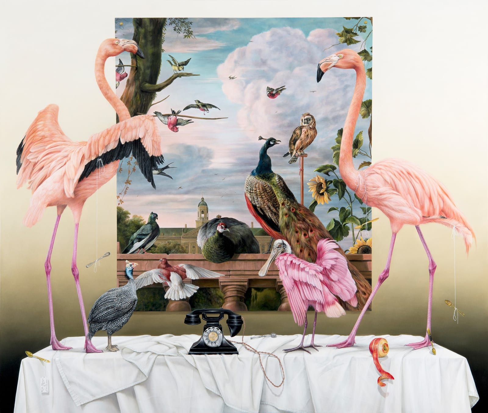 Kate Bergin, Visiting the Palace of Amsterdam (Featuring Melchior De Hondecoeter's Palace of Amsterdam With Exotic Birds, C. 1660), 2019