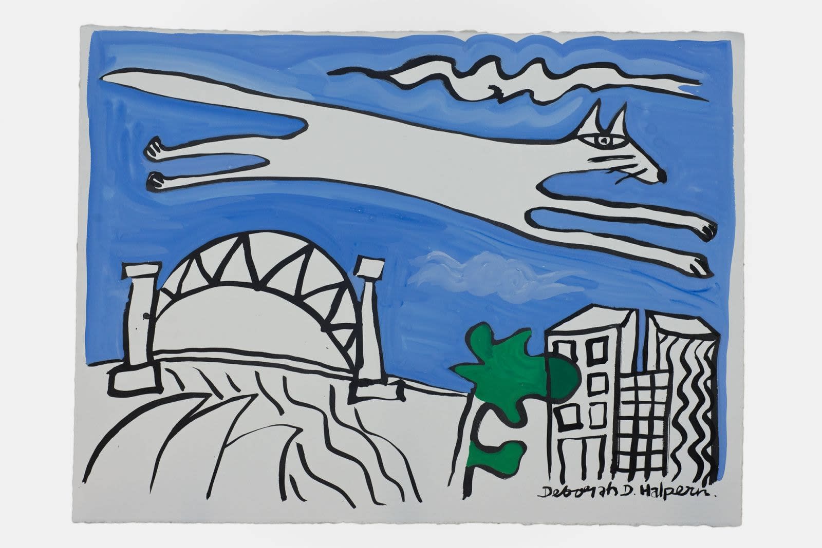 Deborah Halpern, Dog Flying Over Harbour, 2017