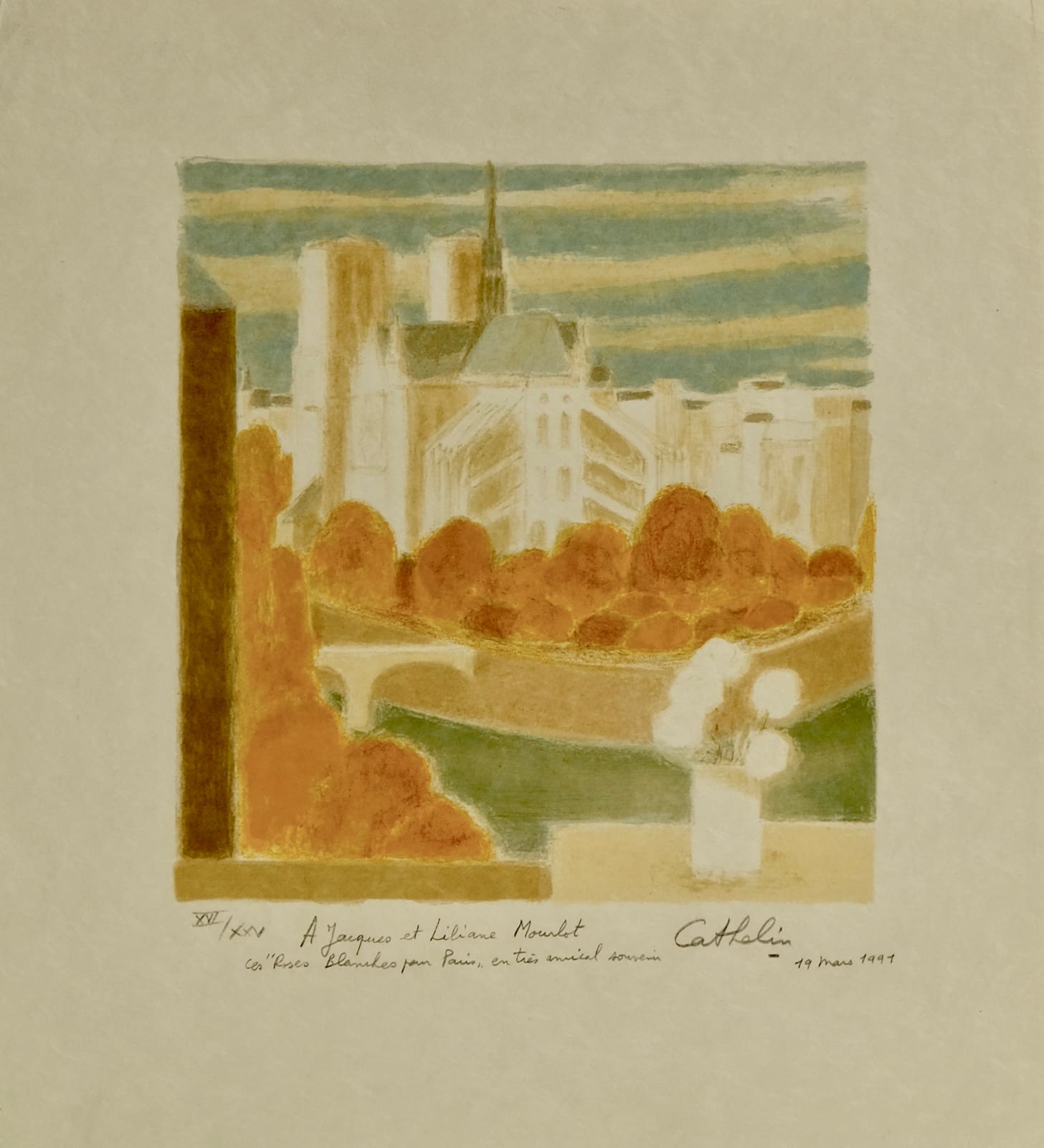 Bernard CATHELIN, Paris view of Notre - Dame from Cathelin's studio, 1991