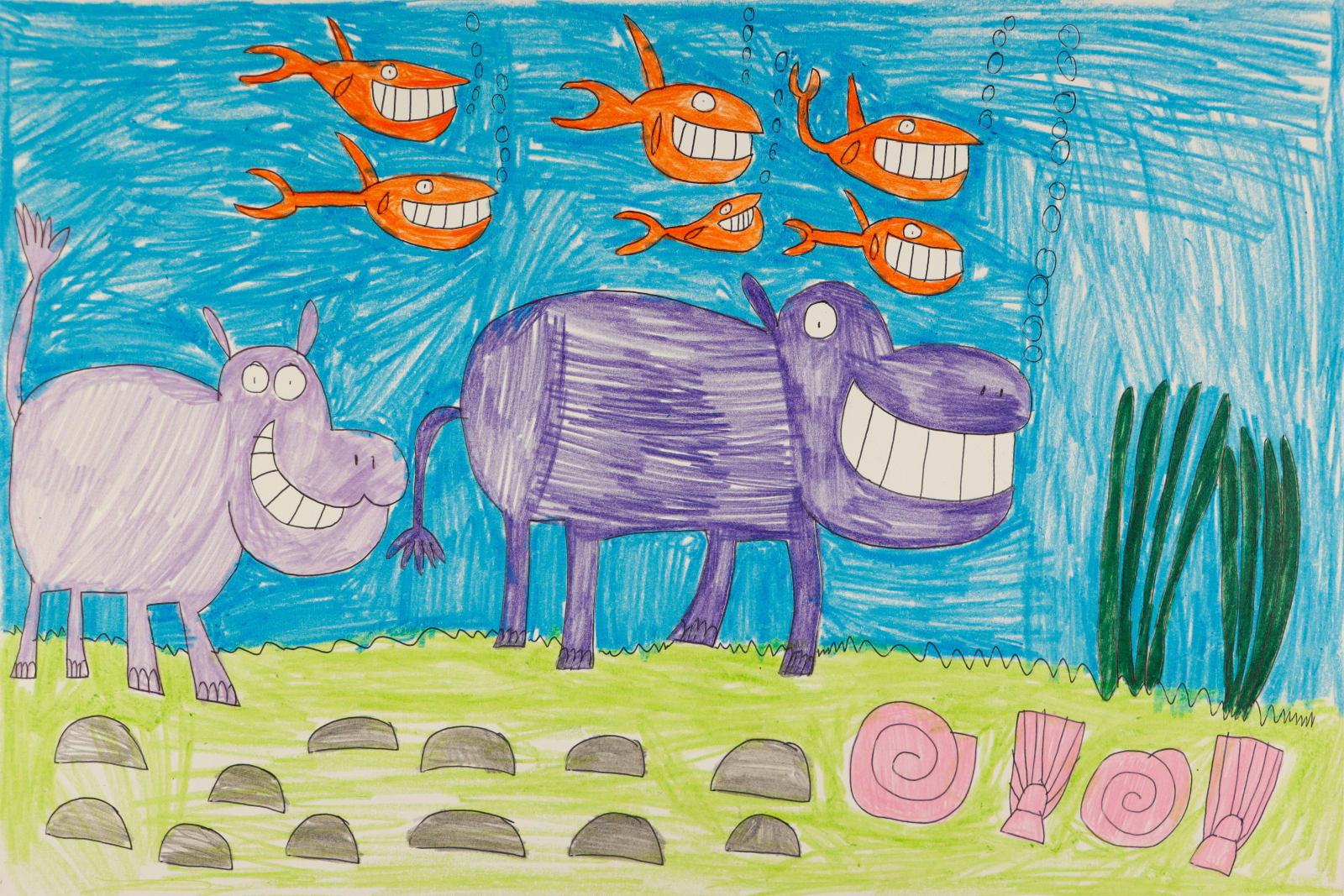 Alex Scott, Hippos Swim, n.d.