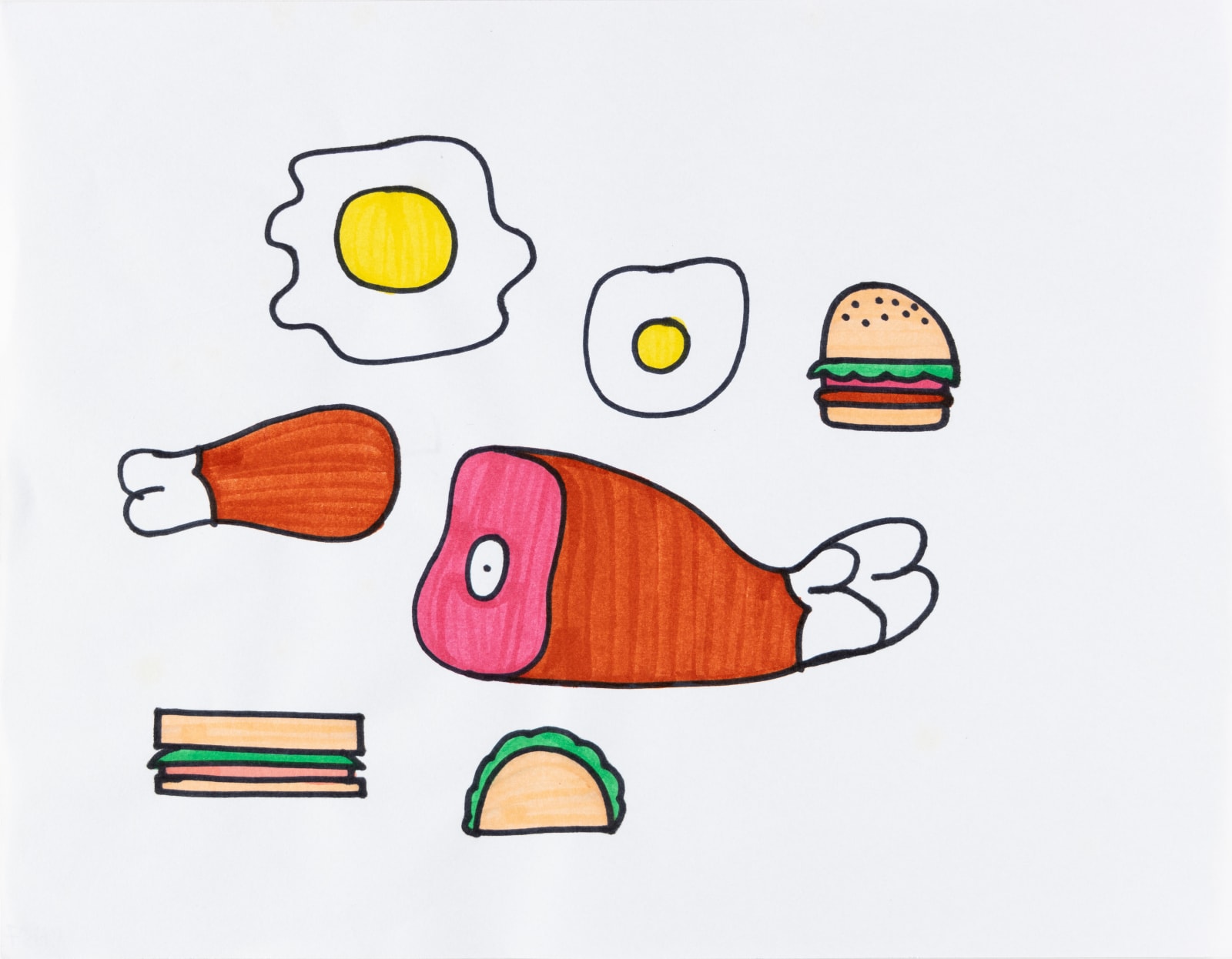 Noel Herrera, Untitled (Ham, Eggs, Burger, Sandwich, Taco), n.d.