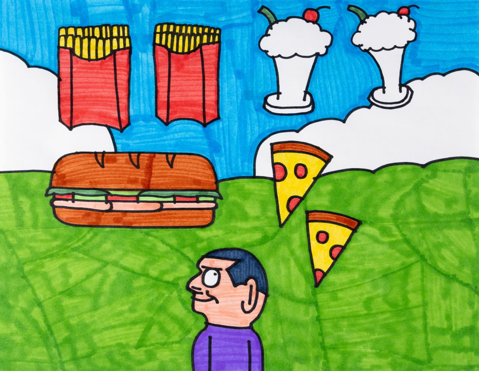 Noel Herrera, Untitled (Sandwich, Pizza, Milkshake, Fries), nd