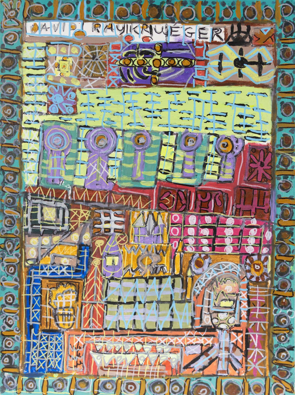 David Krueger, Untitled (Teal Border Works), 2023