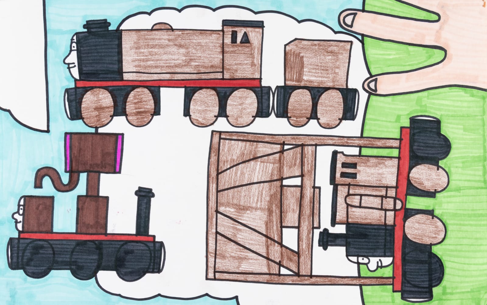 Noel Herrera, Brown Trains Thomas Noel's Hand Outside Toy, 2025