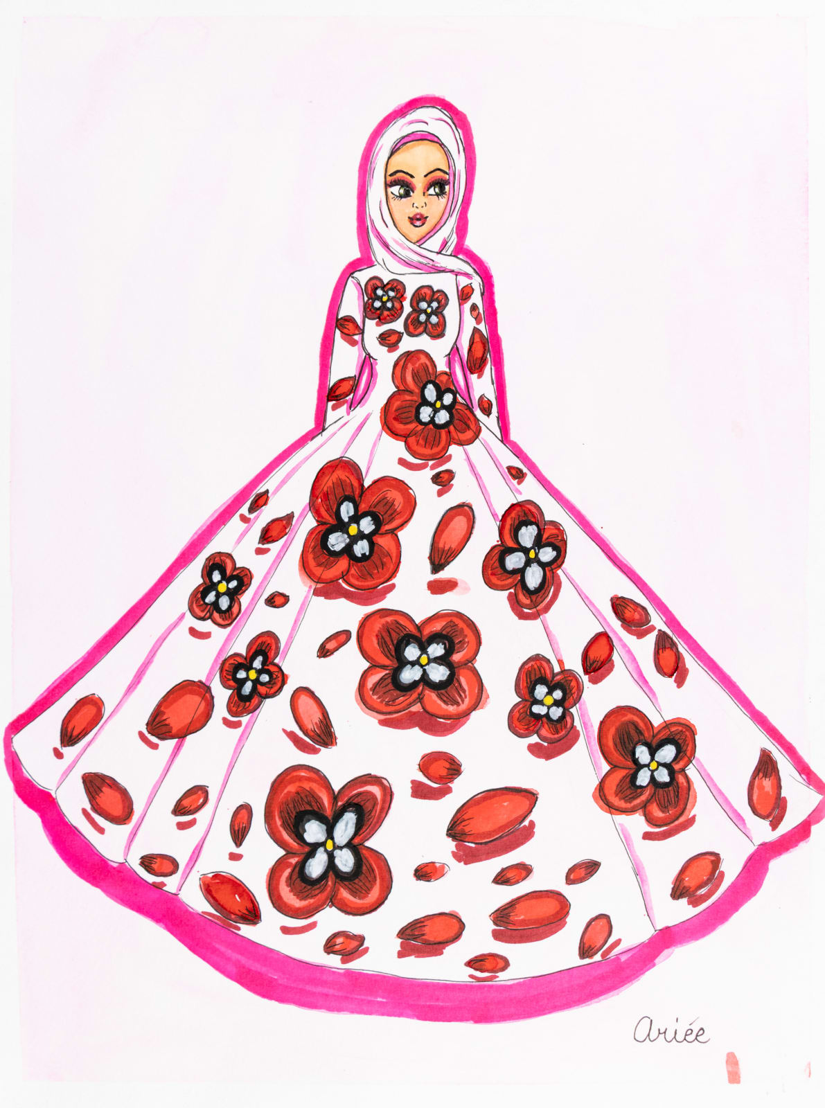 Ariée, Ruby Poppy Flowers on Pink, 2024