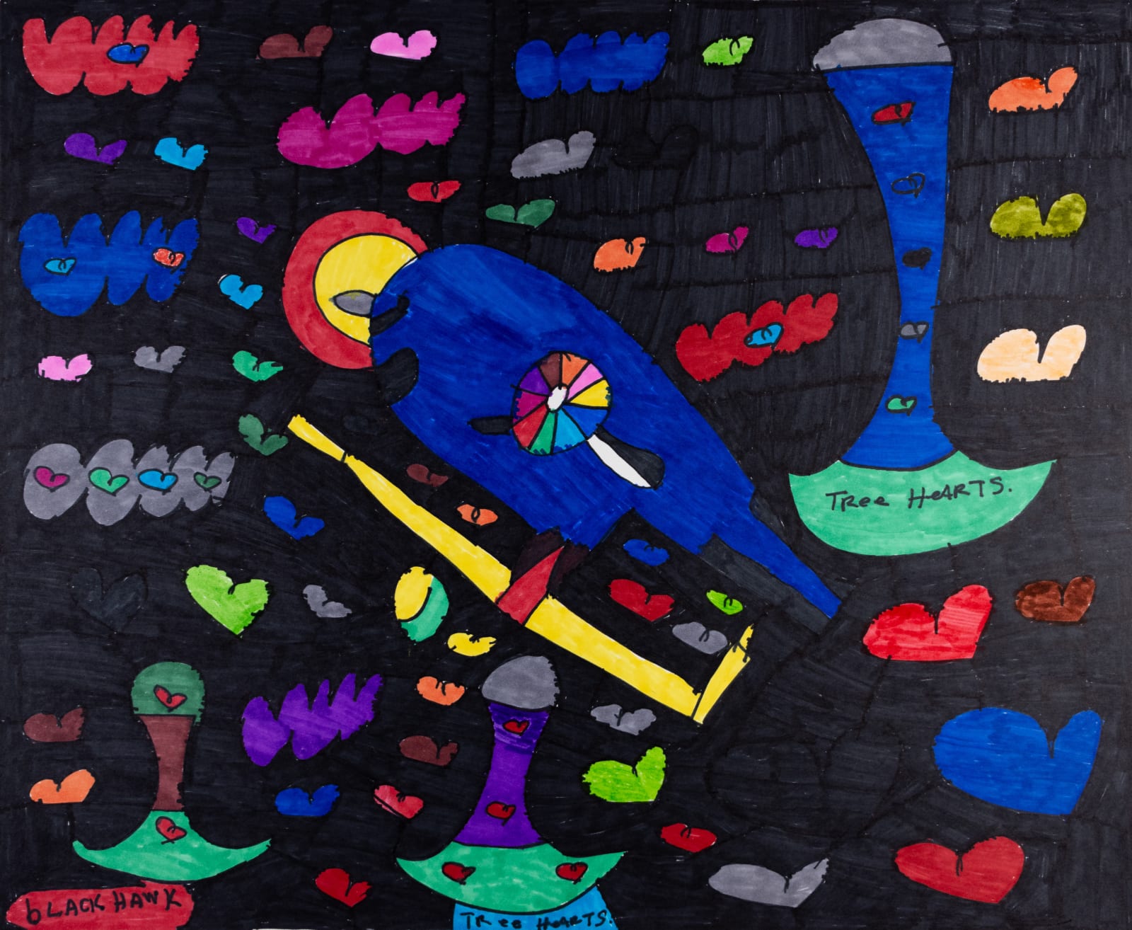 Maria Vanik, Black Hawk, Tree, Hearts, 2022