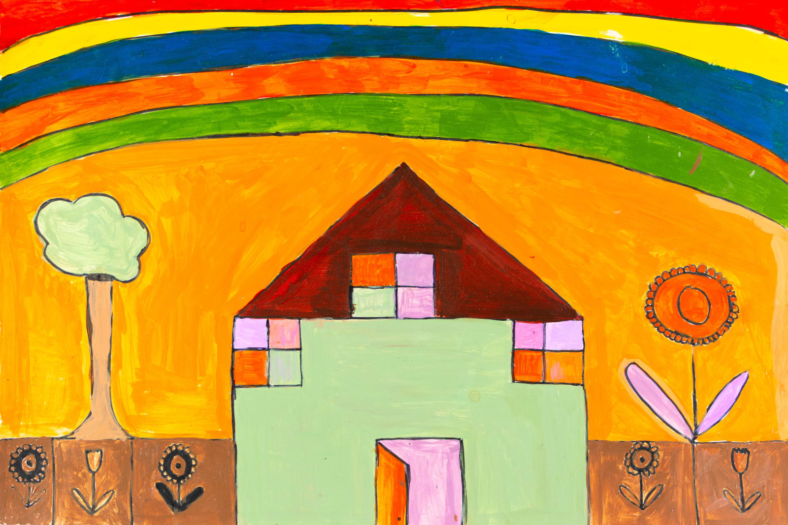 Stefan Harhaj, Rainbow, Tree, House, Little Flowers, 2019