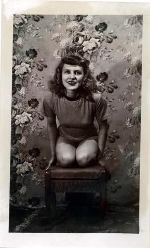 Eugene von Bruenchenhein, Untitled (Marie squatting on stool), n.d.